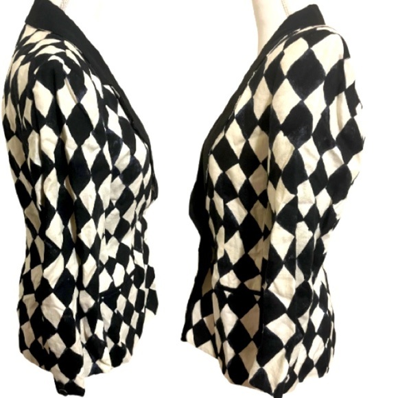 90’s Isaac Mizrahi blazer-style jacket feat. a black & white diamond check print - Picture 6 of 9